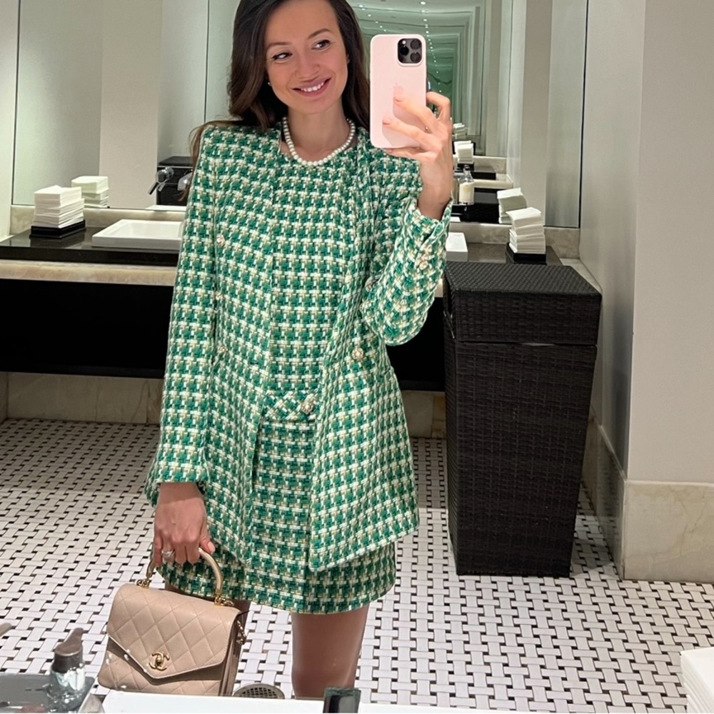 suit, jacket and dress,color green